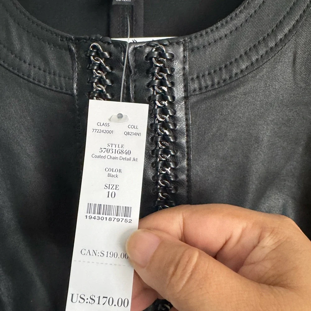 Black faux leather medium White House Black Market Jacket with Chain Detail - Picture 4 of 7